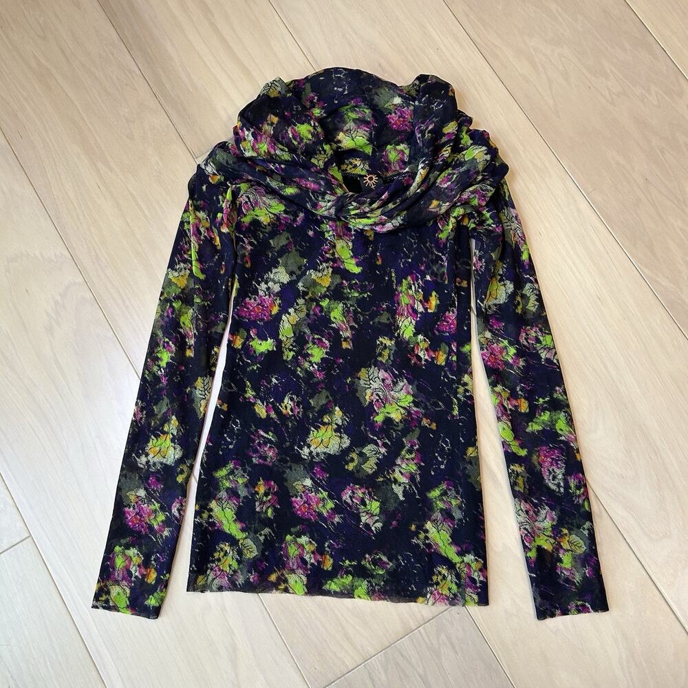 Jean Paul Gaultier Soleil Mesh Top In Floral Long Sleeve Women’s Small